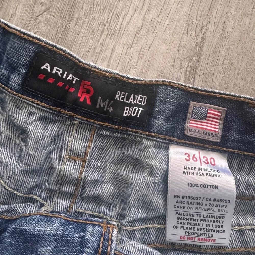 Ariat FR M4 Relaxed Boot Cut Jeans Mens 36x30 Blue Flame Resistant Distressed